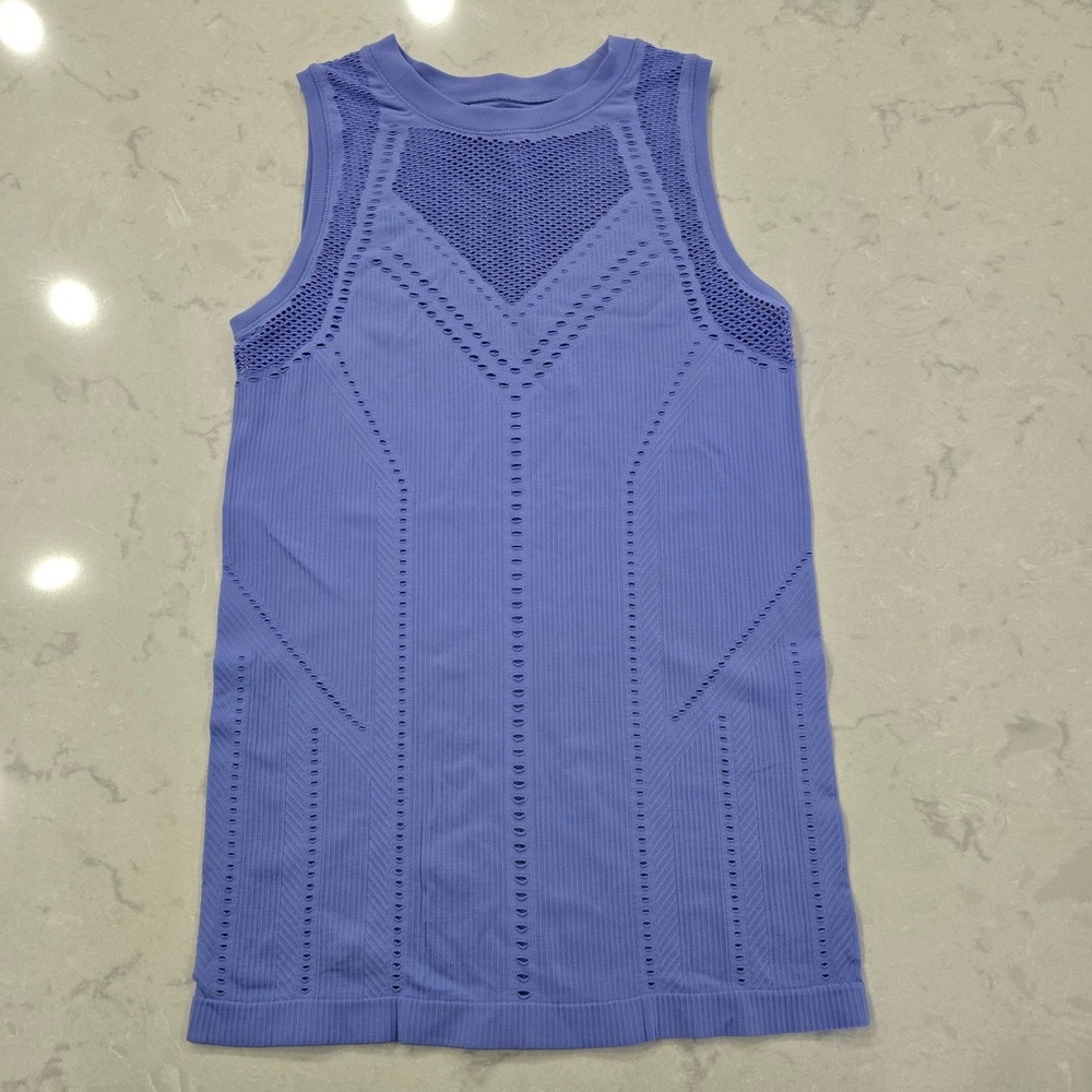 Athleta Momentum Tank Top Periwinkle Blue Mesh Seamless Running XS